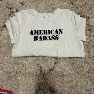 White Graphic Tee with Bold Text